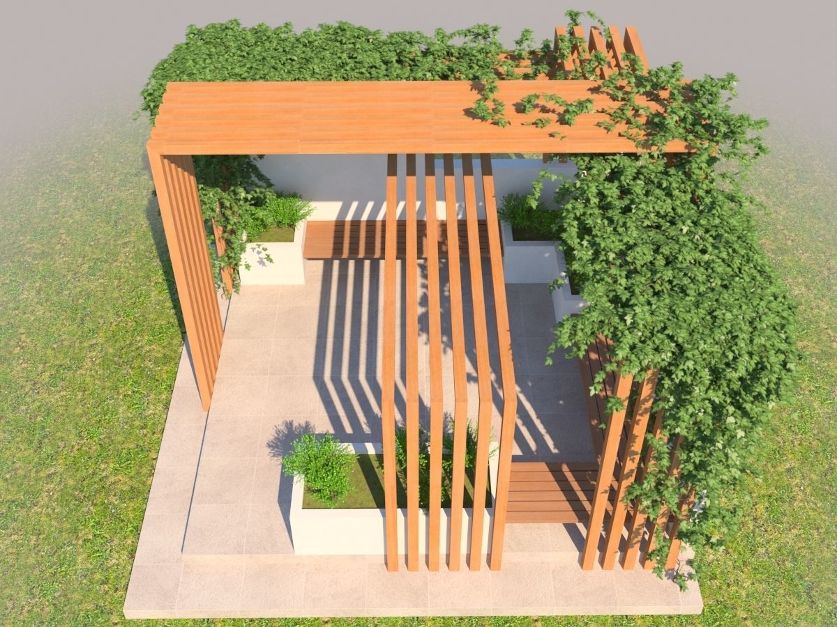 Pergola Design With Bushes And Ivies 3D model_3
