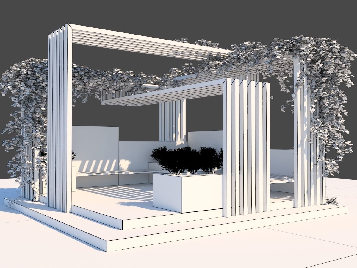 Pergola Design With Bushes And Ivies 3D model_12
