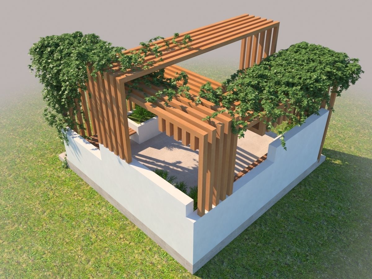 Pergola Design With Bushes And Ivies 3D model_9