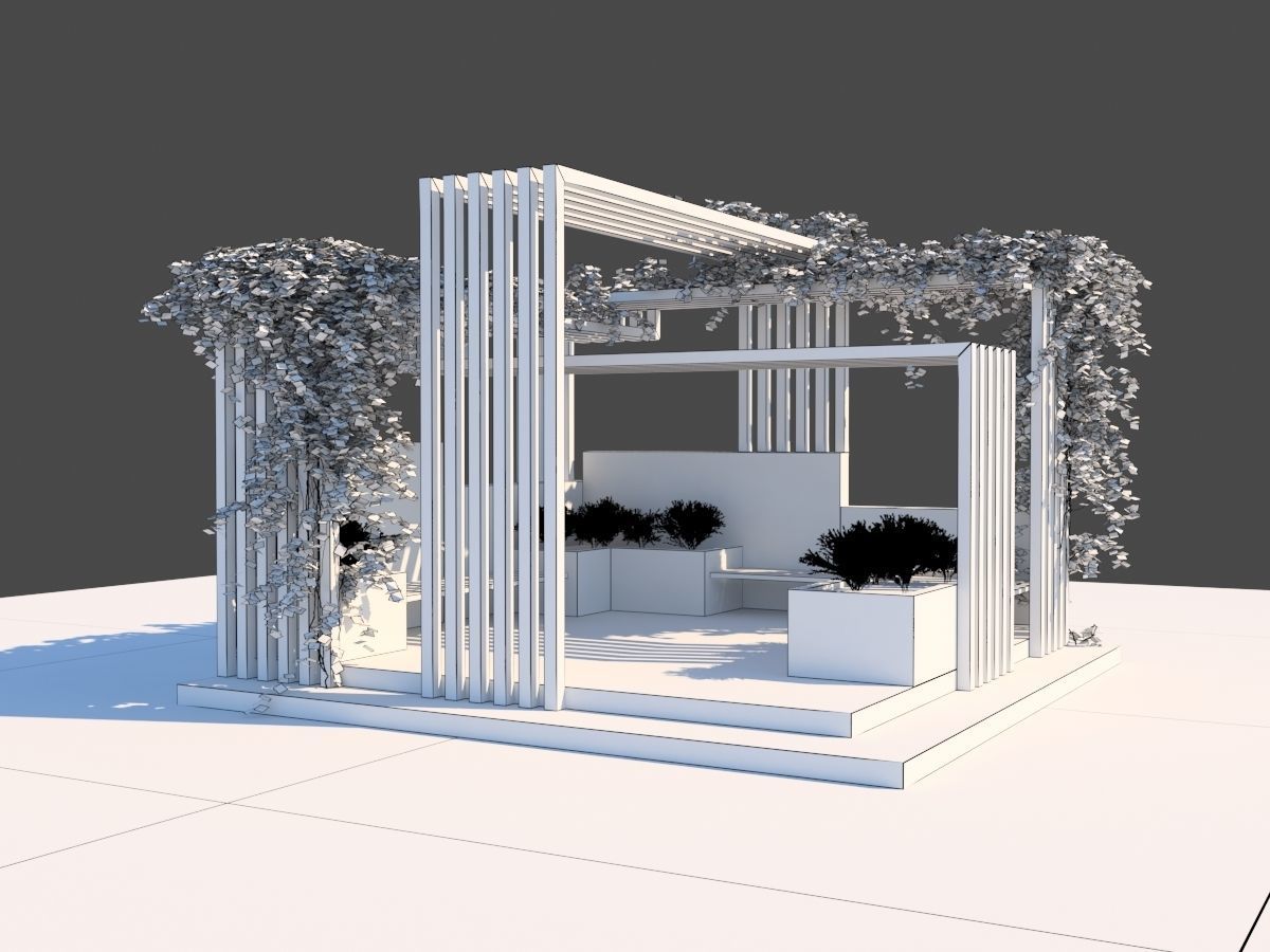 Pergola Design With Bushes And Ivies 3D model_10