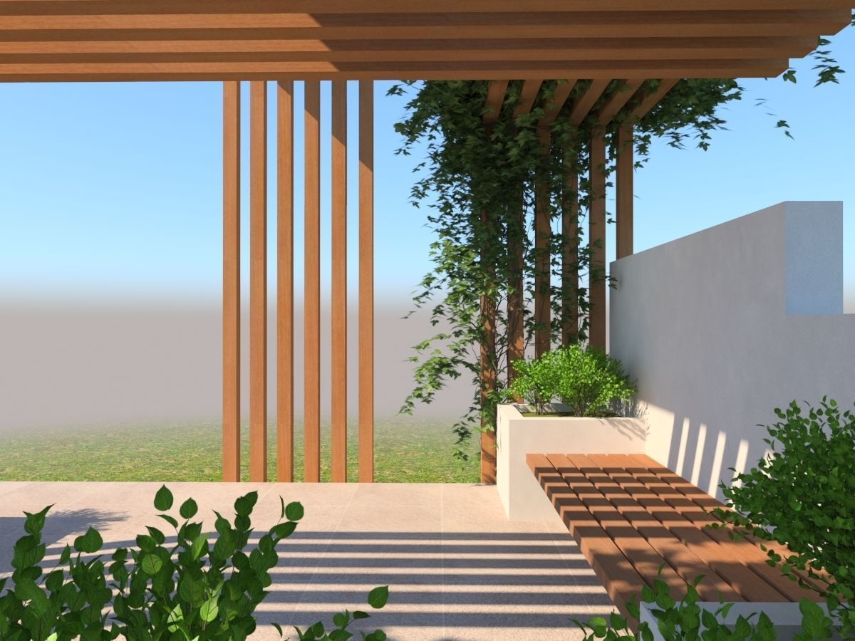Pergola Design With Bushes And Ivies 3D model_8