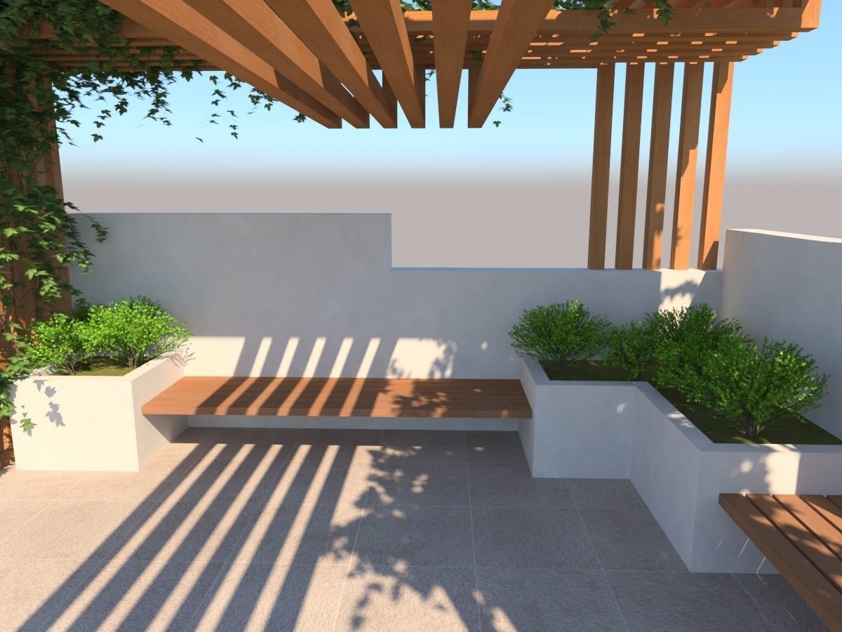 Pergola Design With Bushes And Ivies 3D model_7