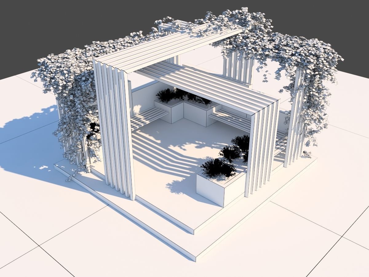 Pergola Design With Bushes And Ivies 3D model_11