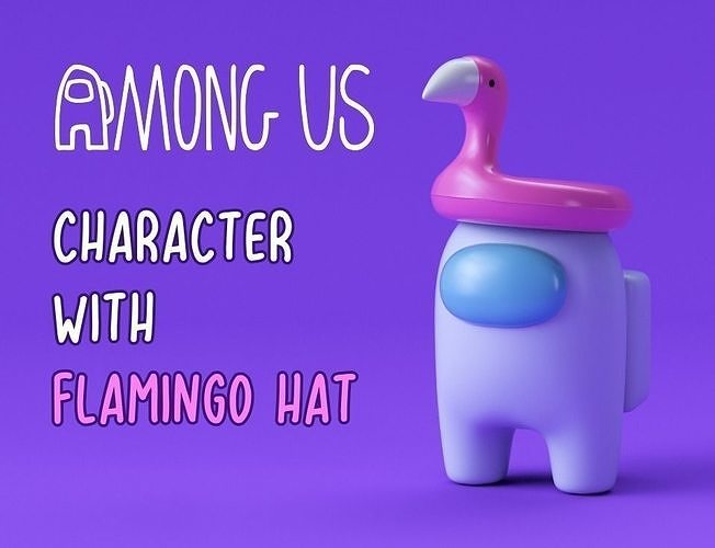 Among Us Character with Flamingo Hat 3D model Low-poly 3D model