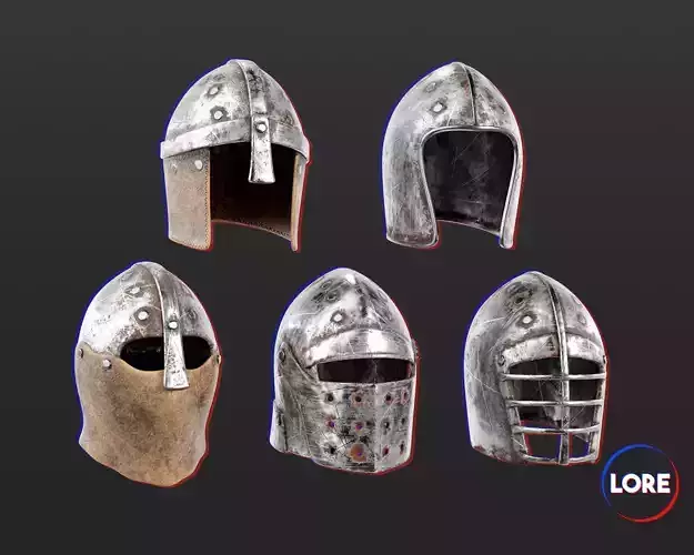 Medieval Crude Armor Helmets Low-poly 3D model