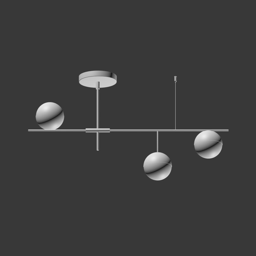 Mid Century Modern 3 Light Linear Ceiling Light in Black 3D model_3
