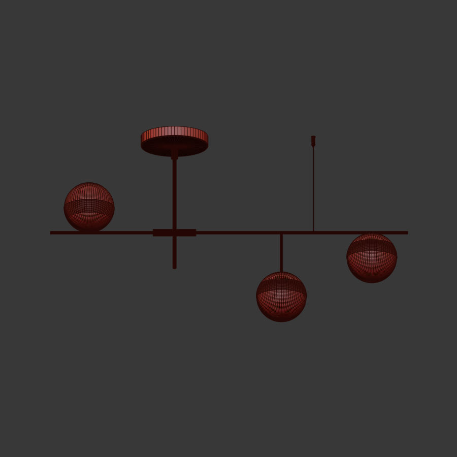 Mid Century Modern 3 Light Linear Ceiling Light in Black 3D model_4