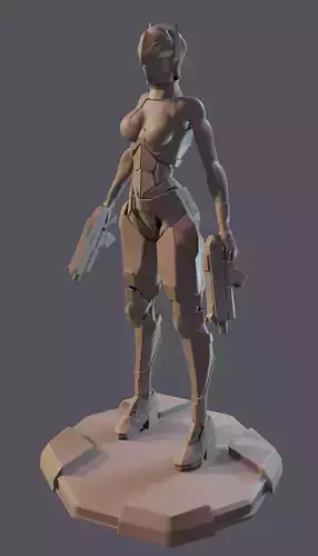 cyborg female in armor on platform