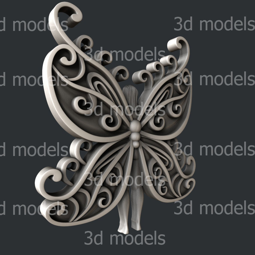 3d STL models for CNC router woman butterfly 3D model_2