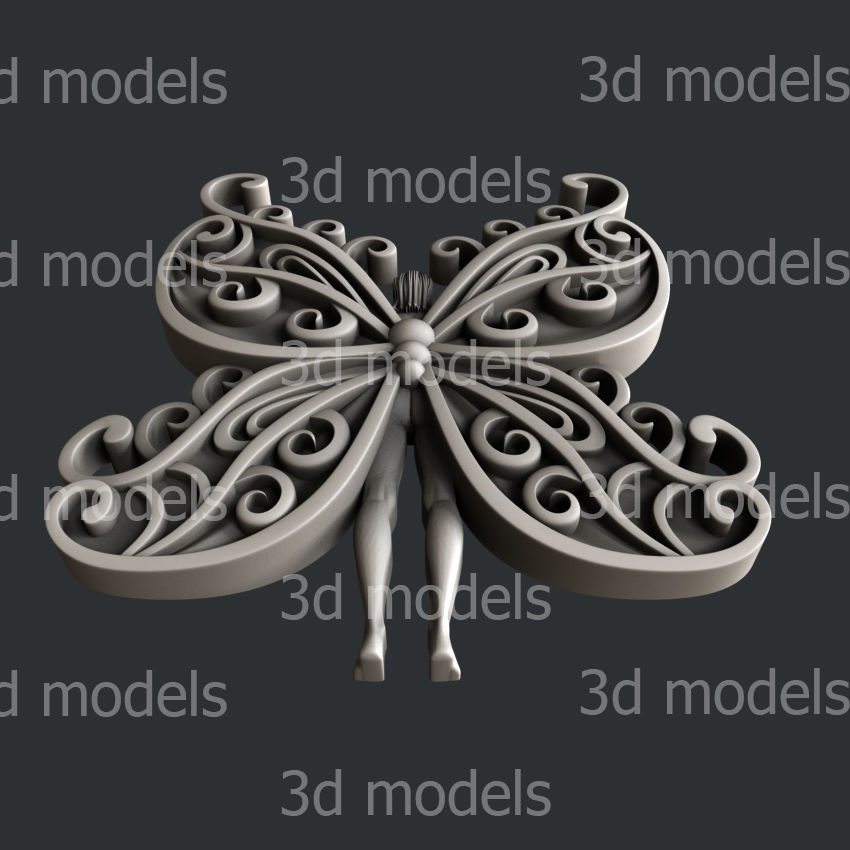 3d STL models for CNC router woman butterfly 3D model_3
