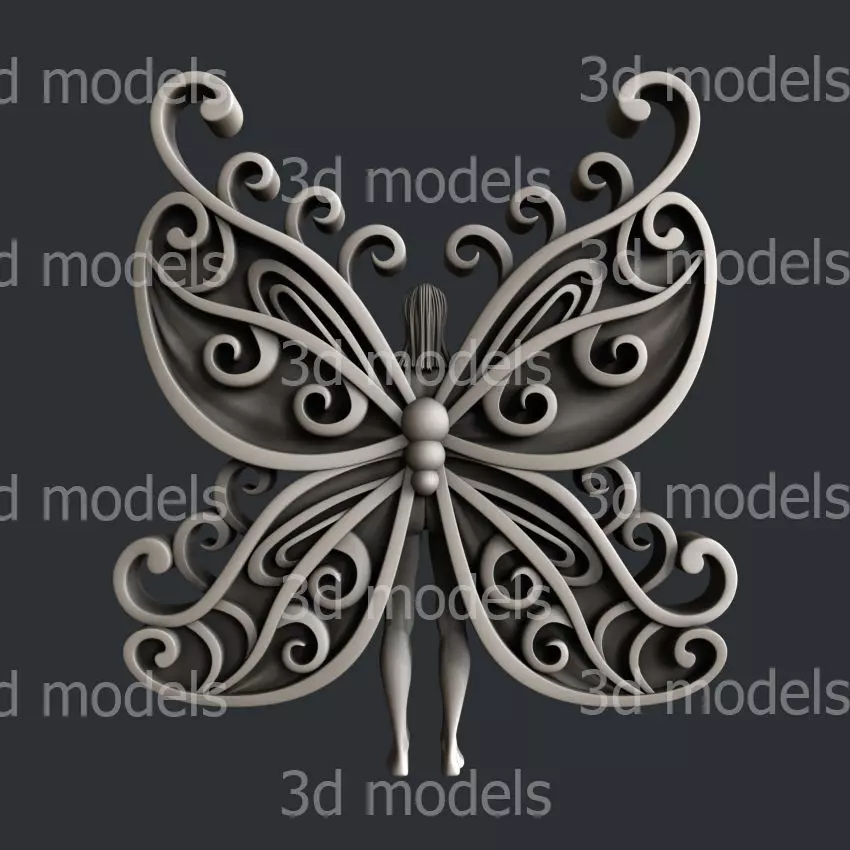 3d STL models for CNC router woman butterfly 3D model_0