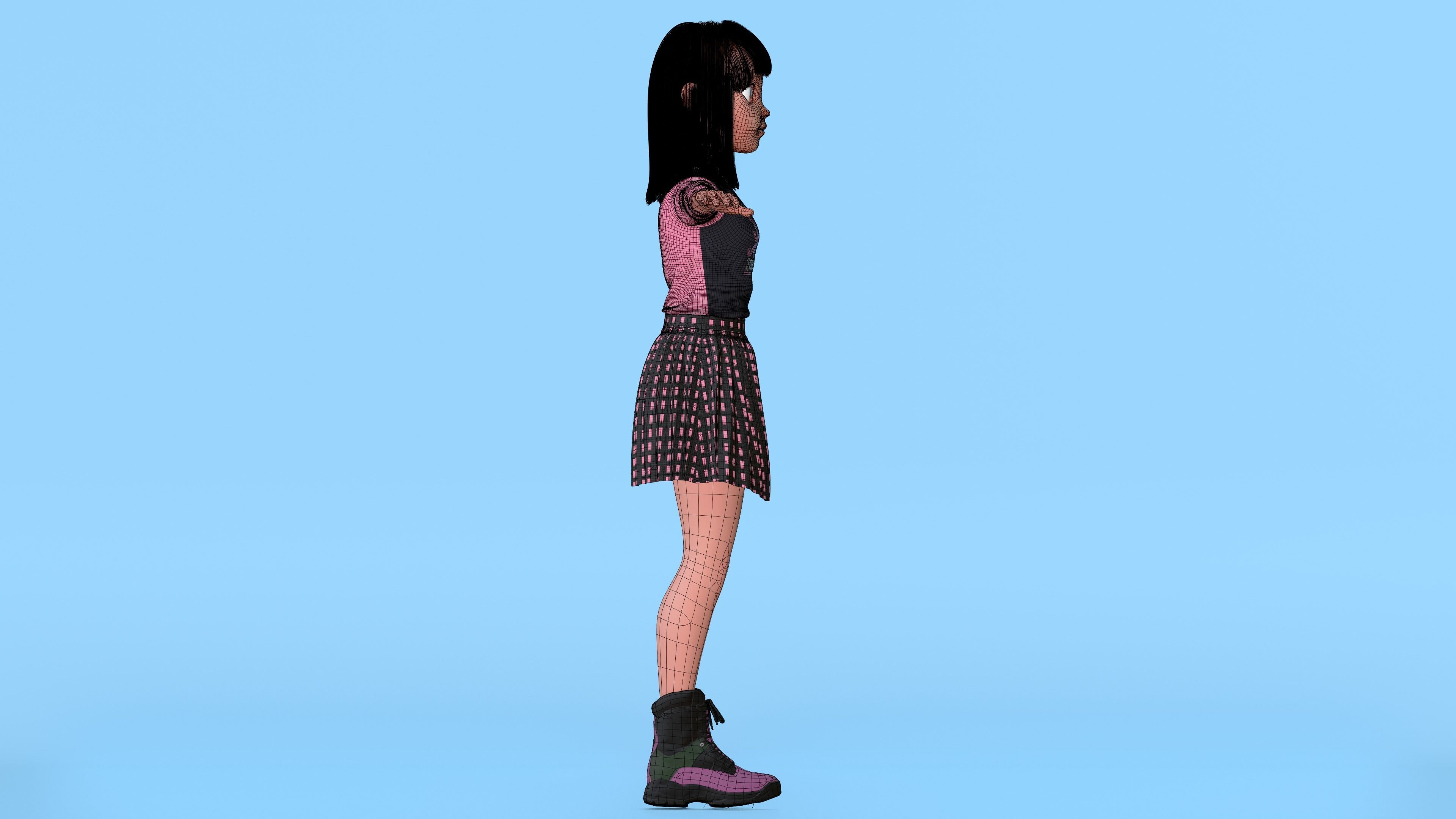 Cartoon Teen Girl 3D model Low-poly 3D model_8