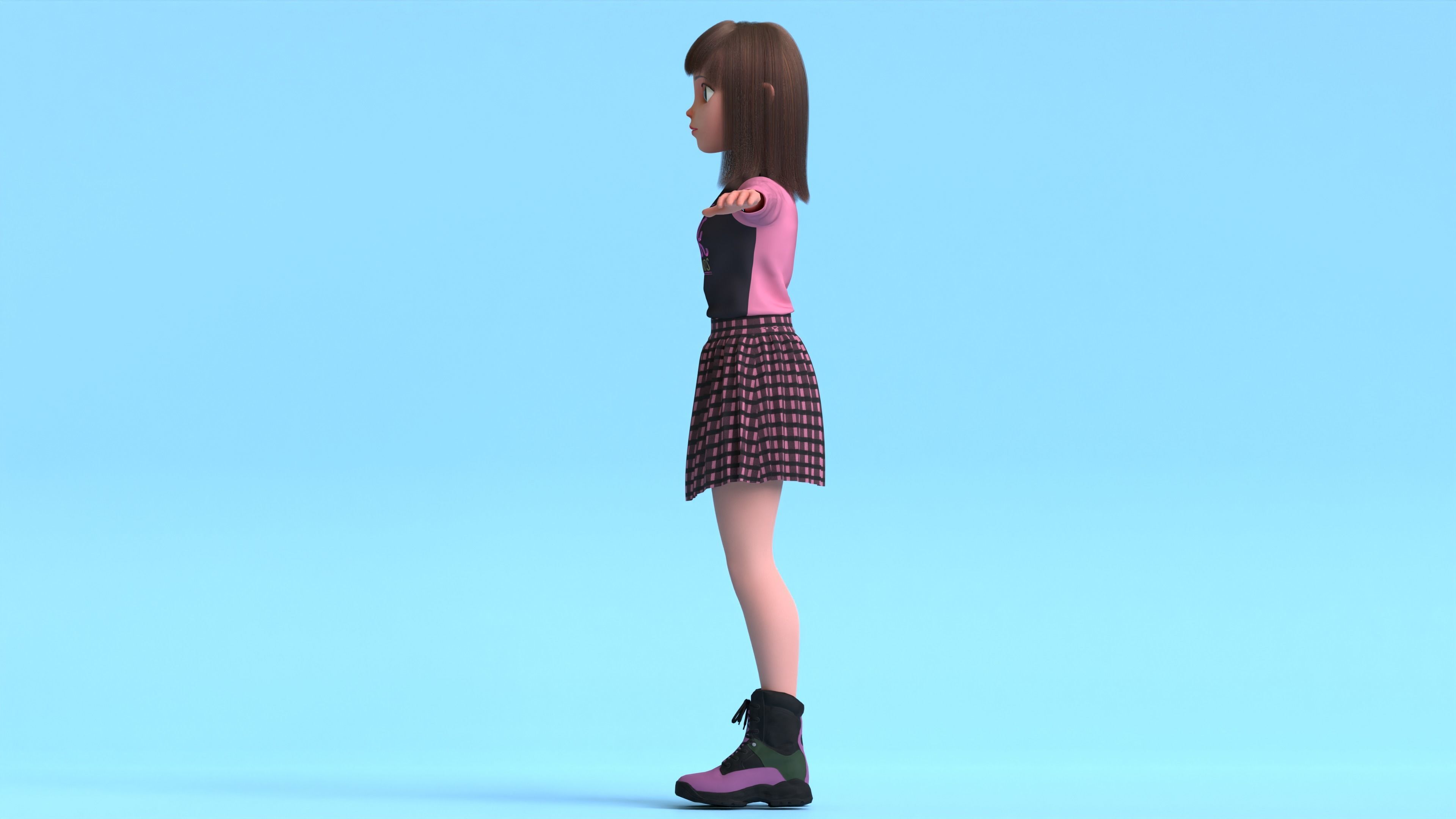 Cartoon Teen Girl 3D model Low-poly 3D model_2