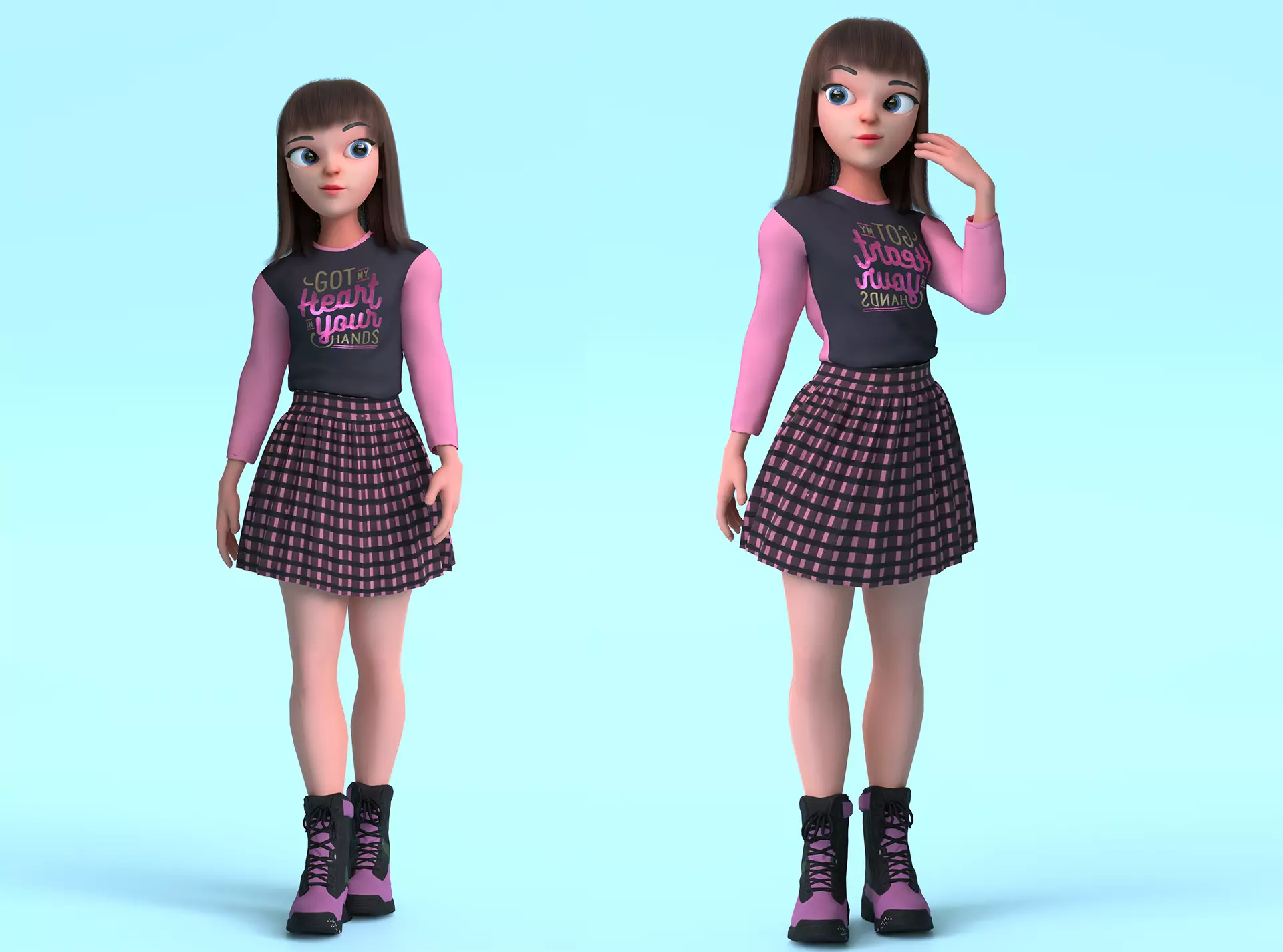 Cartoon Teen Girl 3D model Low-poly 3D model_0