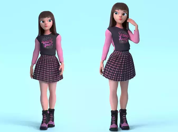 Cartoon Teen Girl 3D model Low-poly 3D model