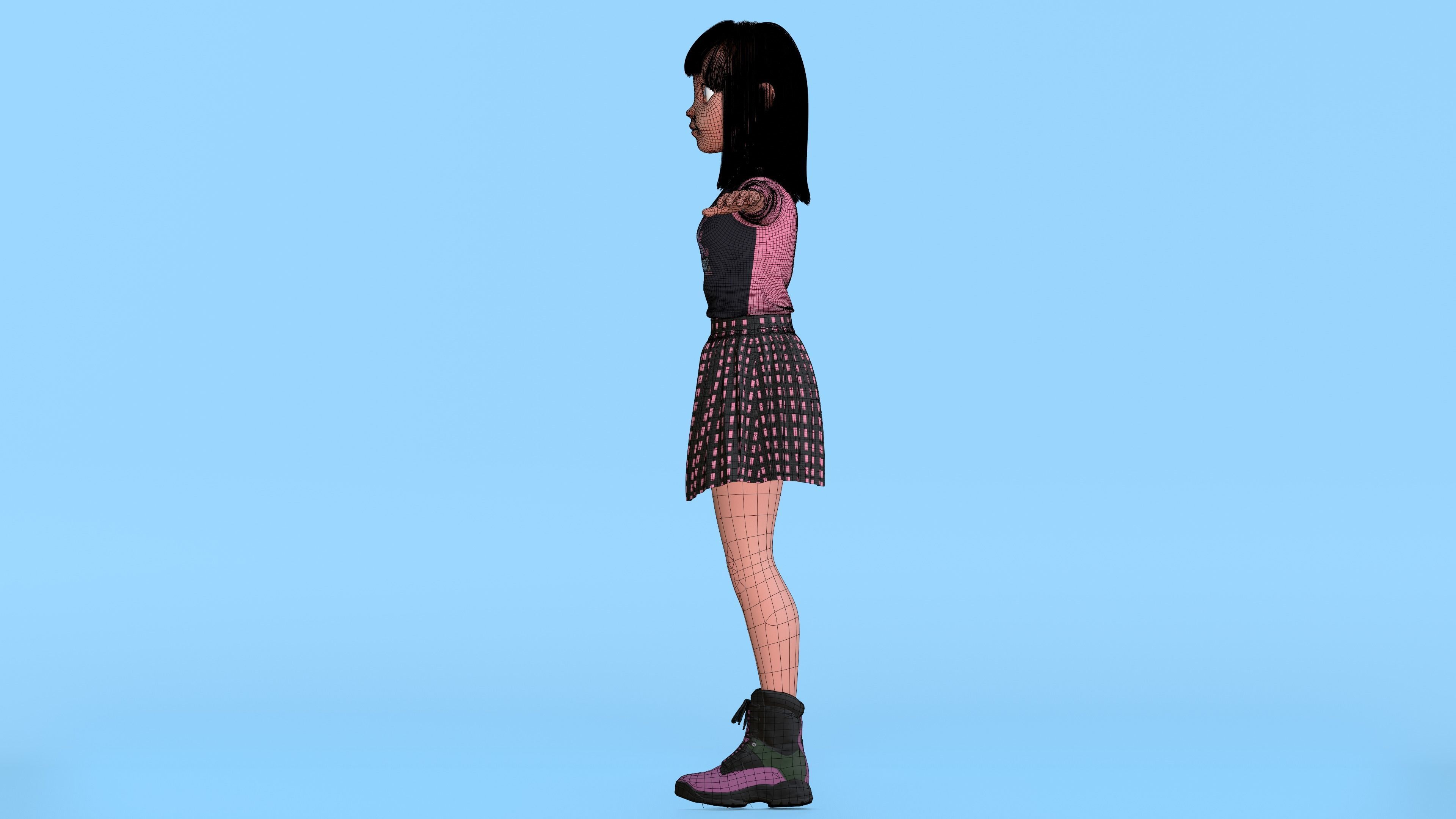 Cartoon Teen Girl 3D model Low-poly 3D model_6