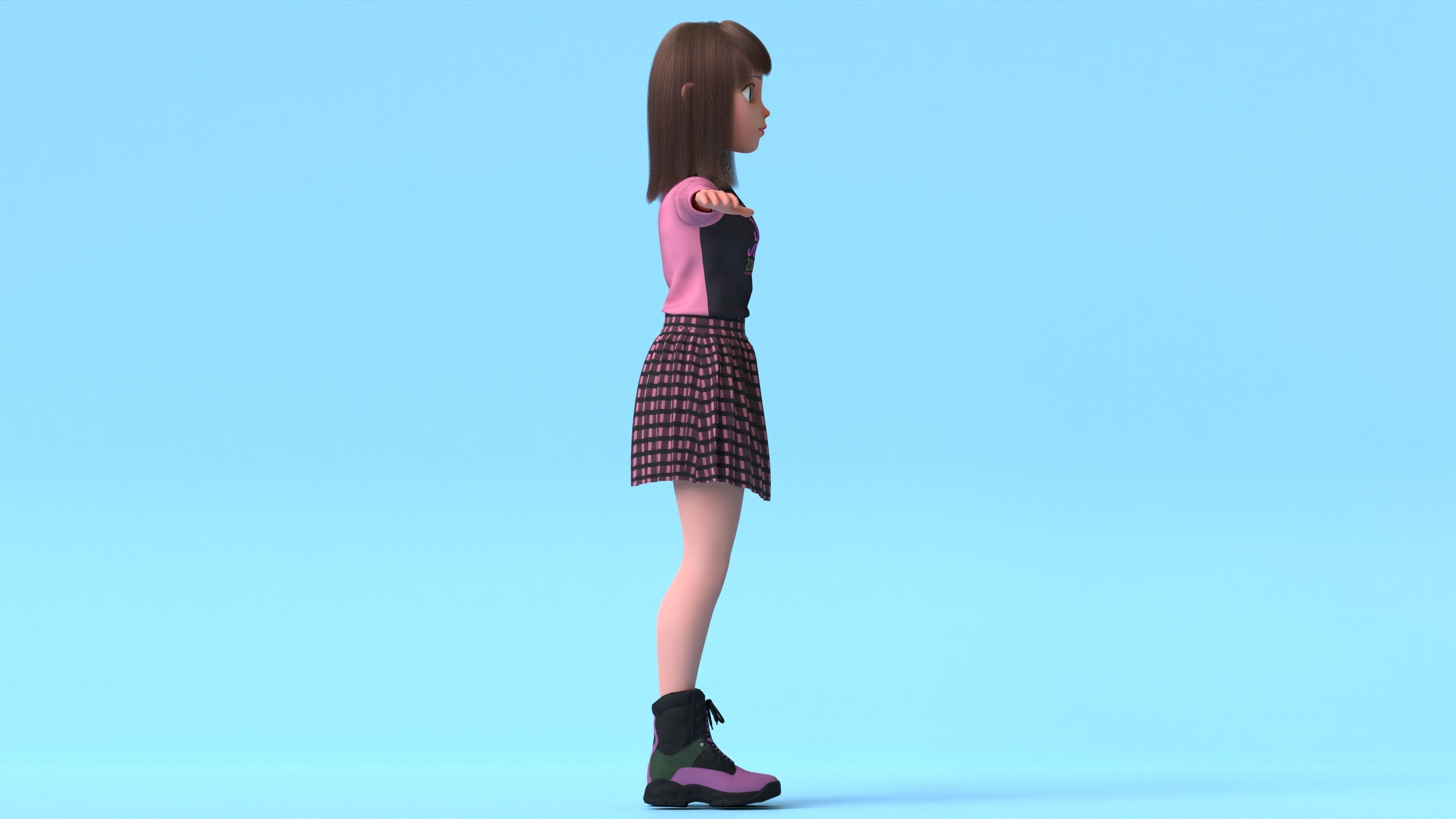 Cartoon Teen Girl 3D model Low-poly 3D model_4