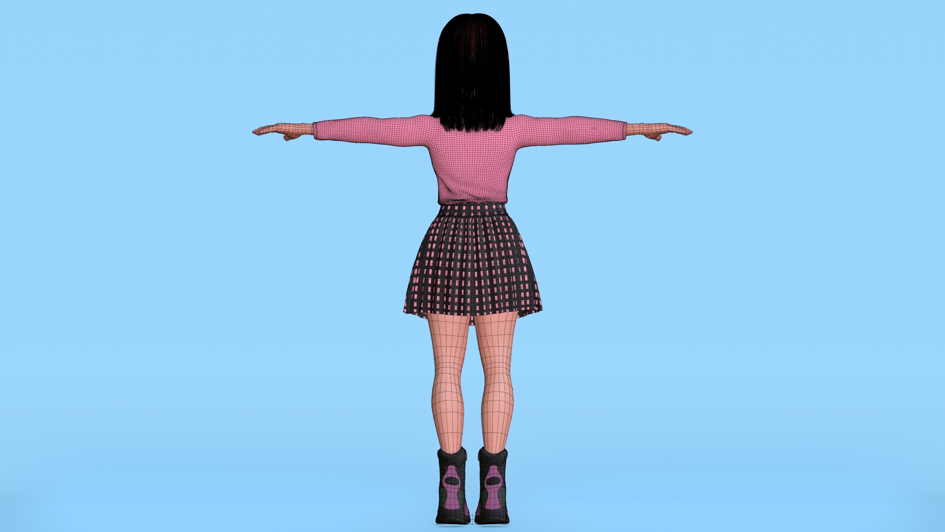 Cartoon Teen Girl 3D model Low-poly 3D model_7