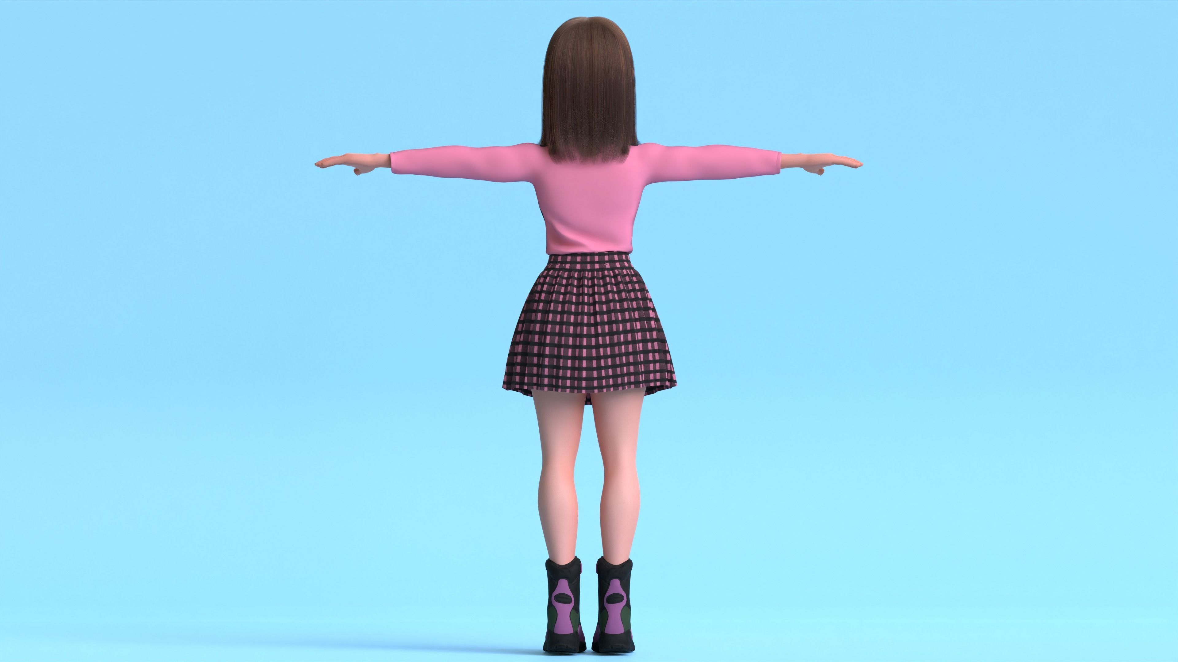 Cartoon Teen Girl 3D model Low-poly 3D model_3