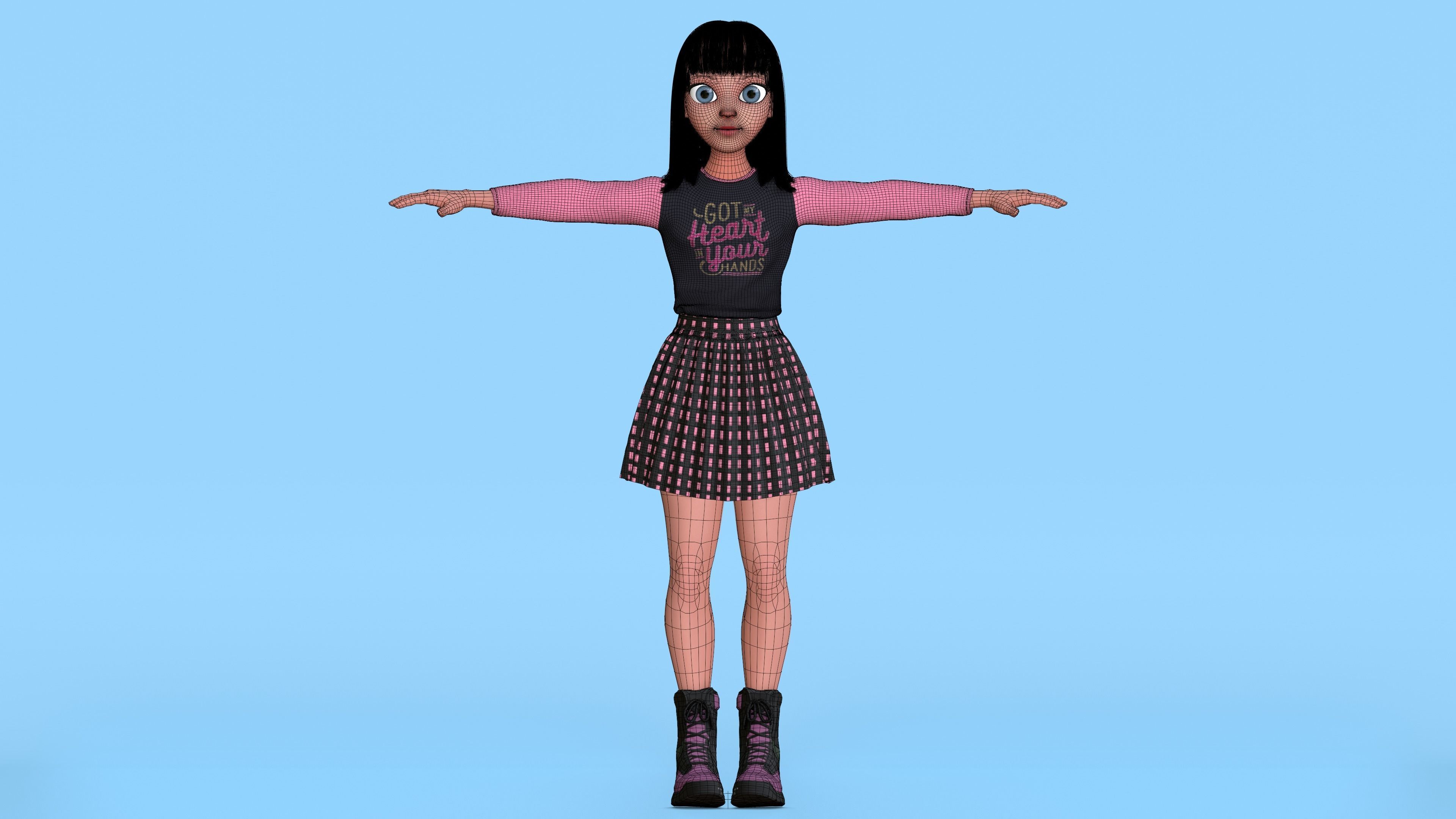 Cartoon Teen Girl 3D model Low-poly 3D model_5