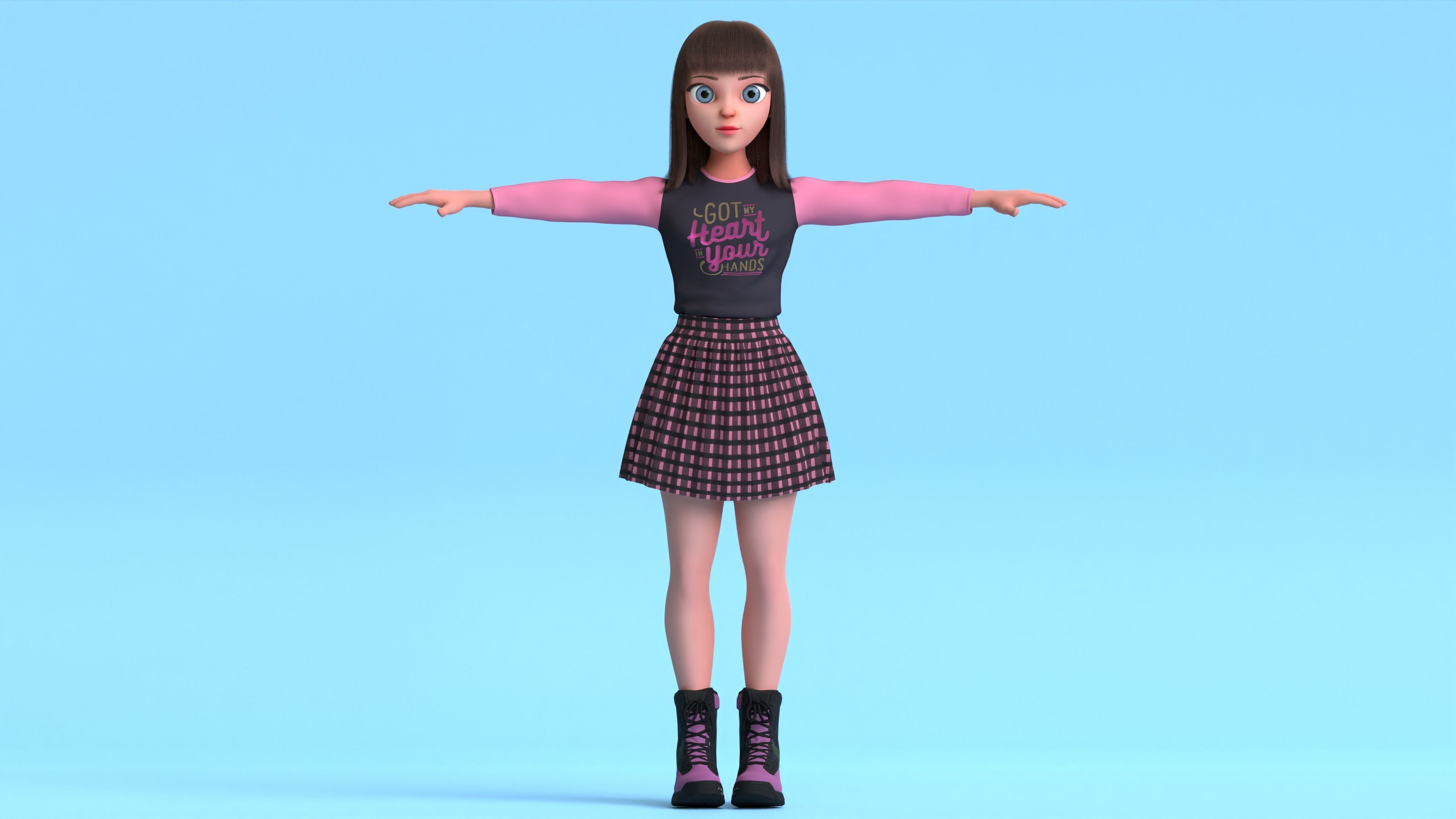 Cartoon Teen Girl 3D model Low-poly 3D model_1
