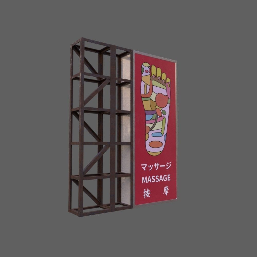 Signboards chinese sign with chinese characters Low-poly 3D model_9