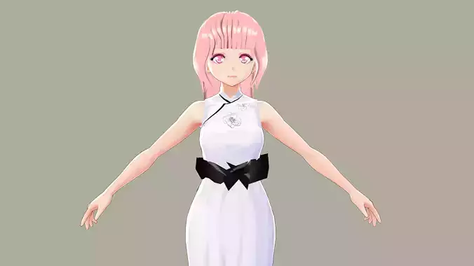 ANIME CHARACTER 3D RIGGED T-POSE EXPRESSIONS MARIKA ASIAN GIRL  Low-poly 3D model