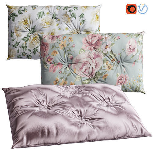 4 buttons floral linen and silk Upholstery throw pillows 3D model