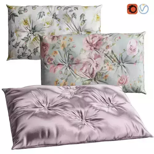 4 buttons floral linen and silk Upholstery throw pillows 3D model