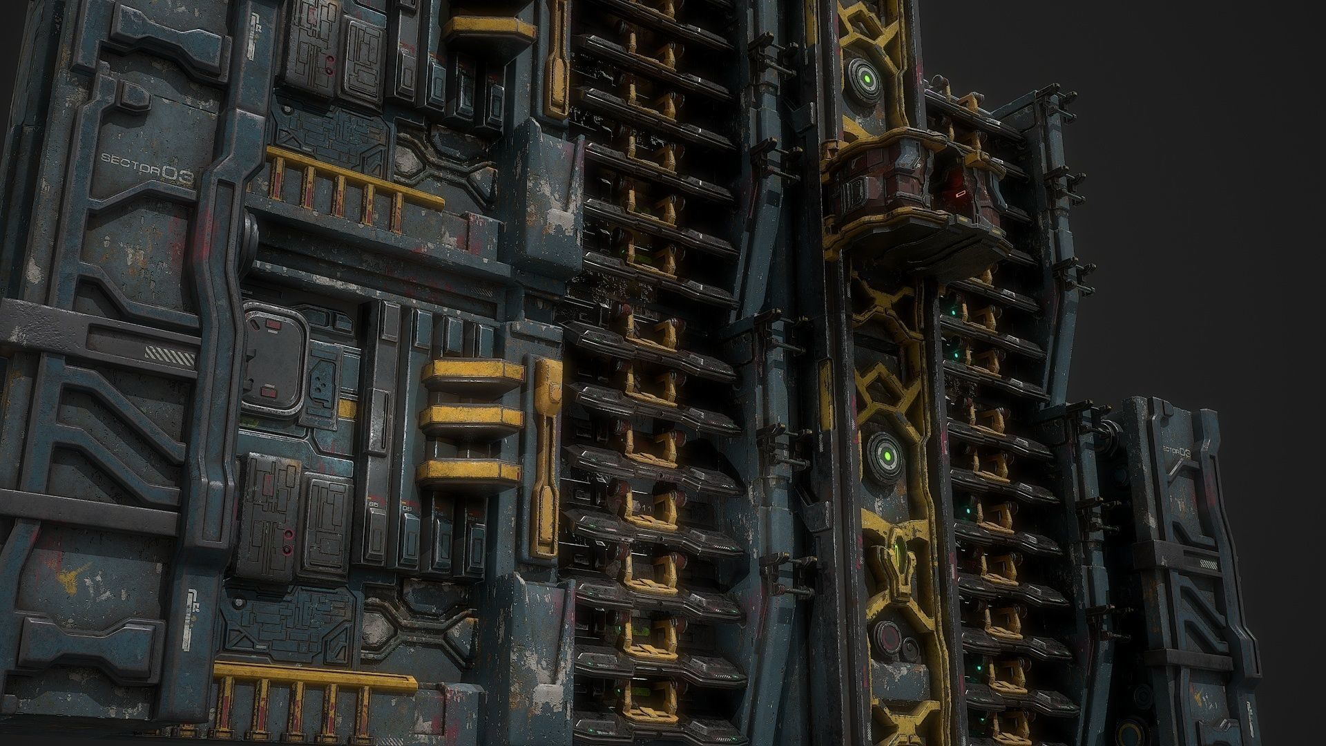 3D model Sci fi building complex facade environment asset VR / AR / low ...