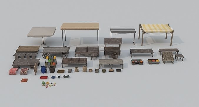 Low Poly Medieval Market Low-poly 3D model 7