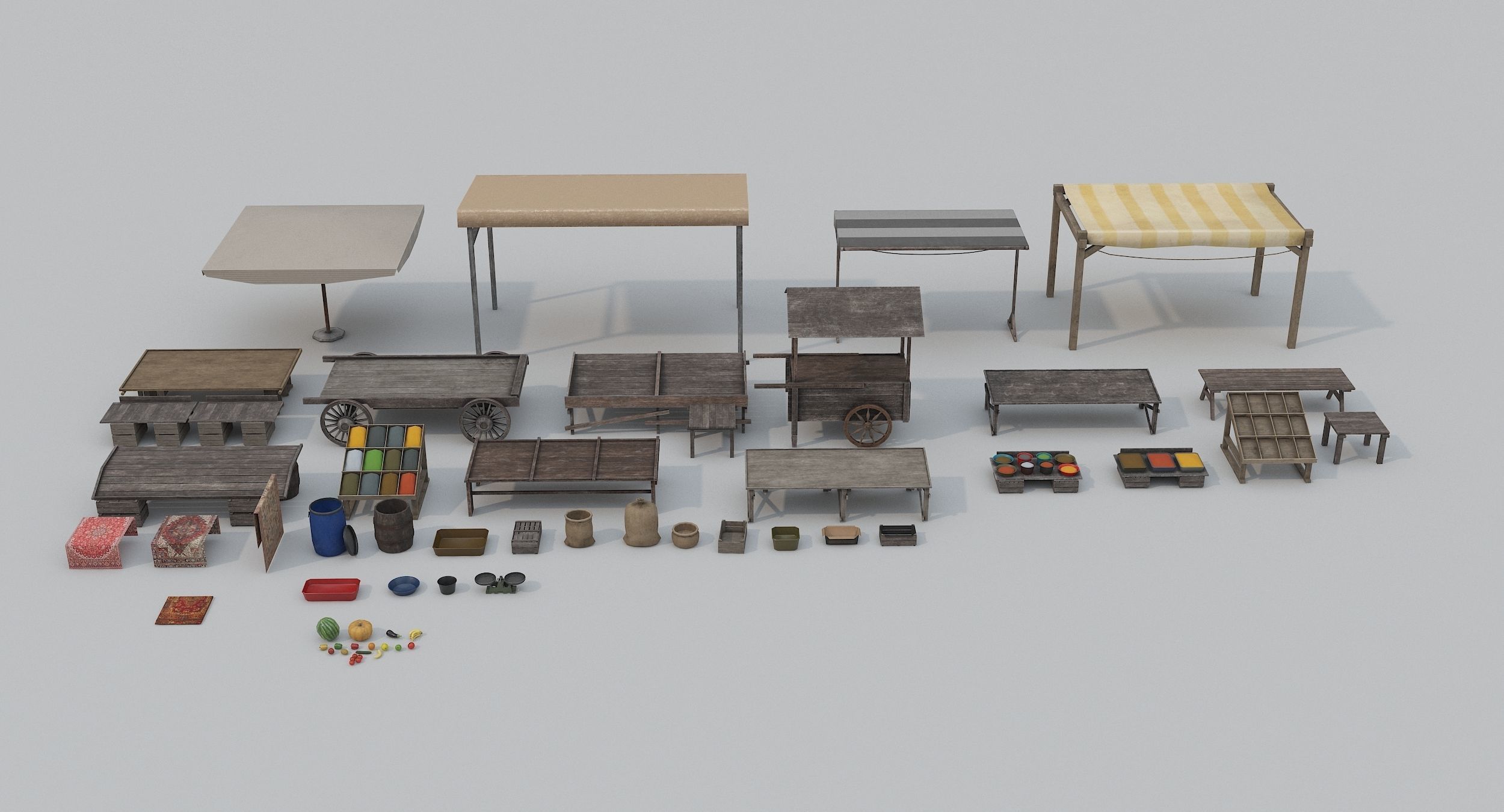 Low Poly Medieval Market Low-poly 3D model_6