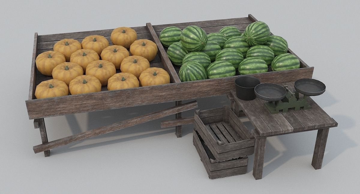 Low Poly Medieval Market Low-poly 3D model_9