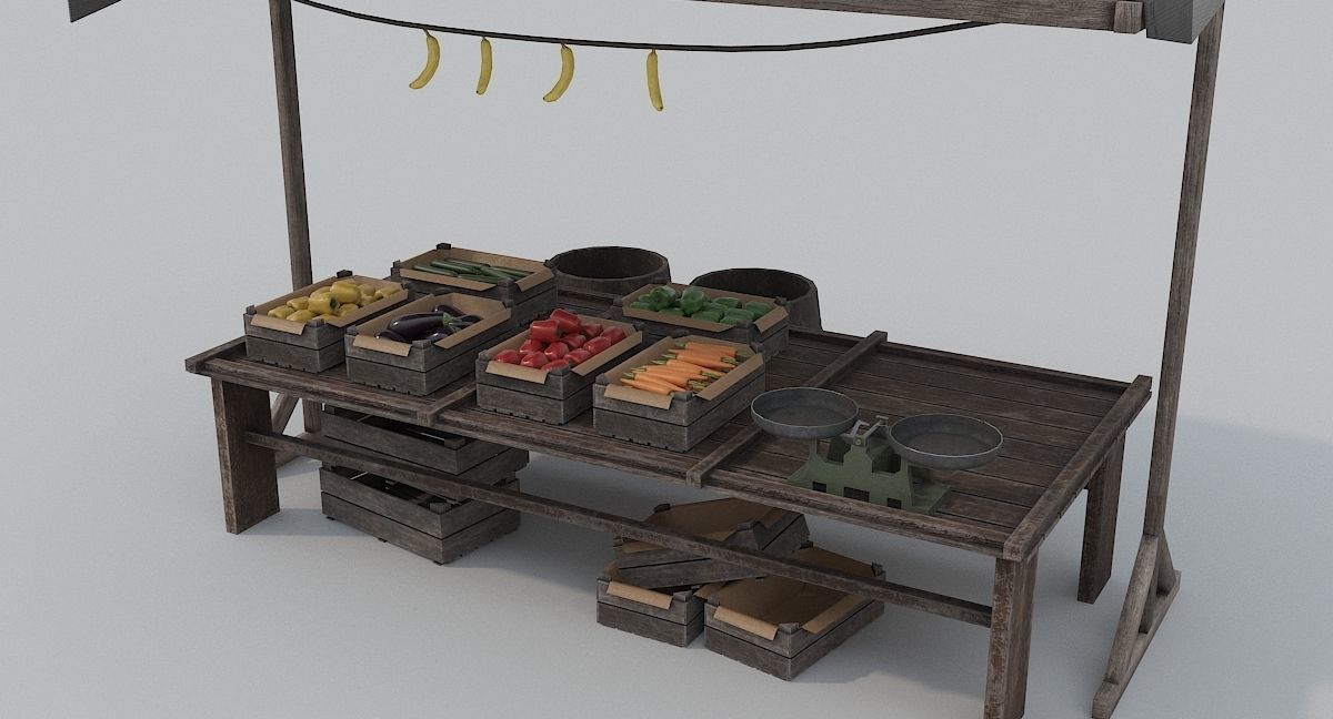 Low Poly Medieval Market Low-poly 3D model_2