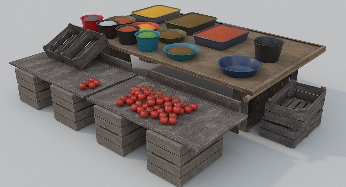 Low Poly Medieval Market Low-poly 3D model_4