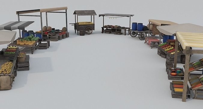 Low Poly Medieval Market Low-poly 3D model 2