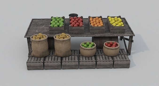 Low Poly Medieval Market Low-poly 3D model 6