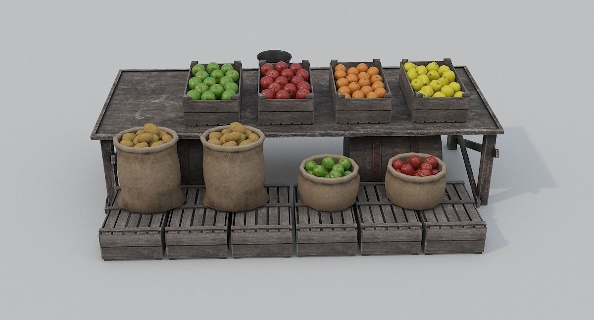 Low Poly Medieval Market Low-poly 3D model_5