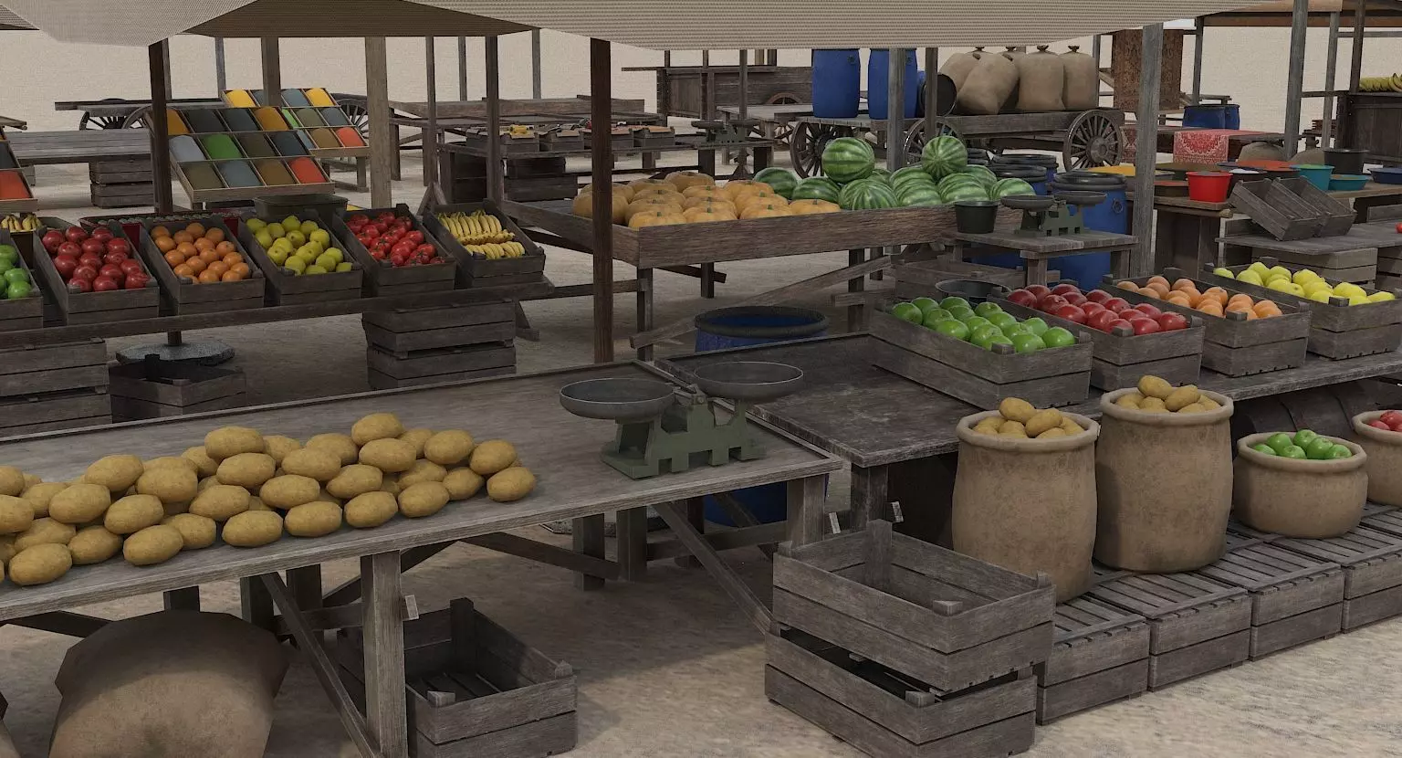 Low Poly Medieval Market Low-poly 3D model_0
