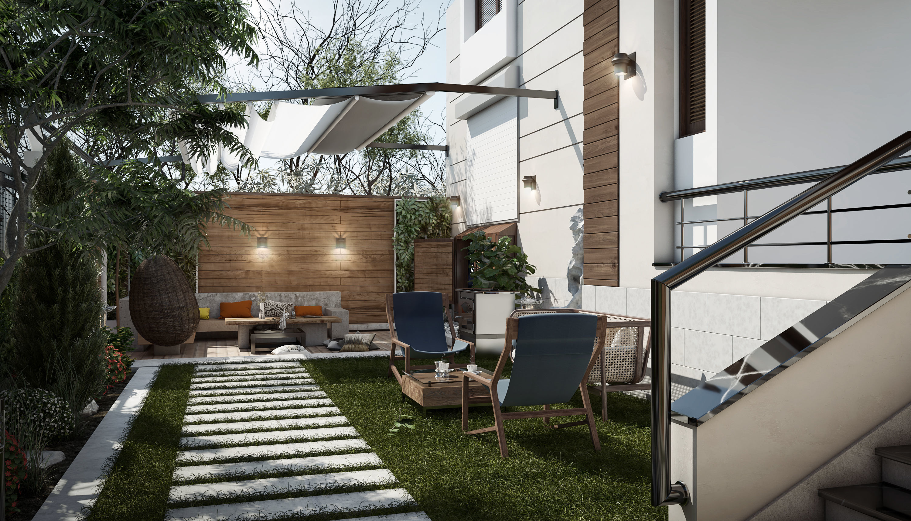 Villa garden landscape - 3D model 3D model_1