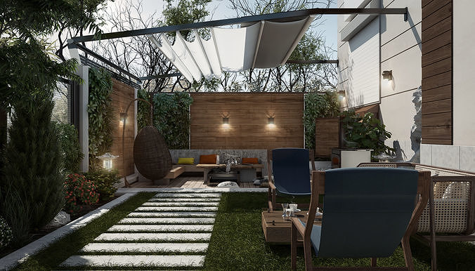 Villa garden landscape - 3D model 3D model 3