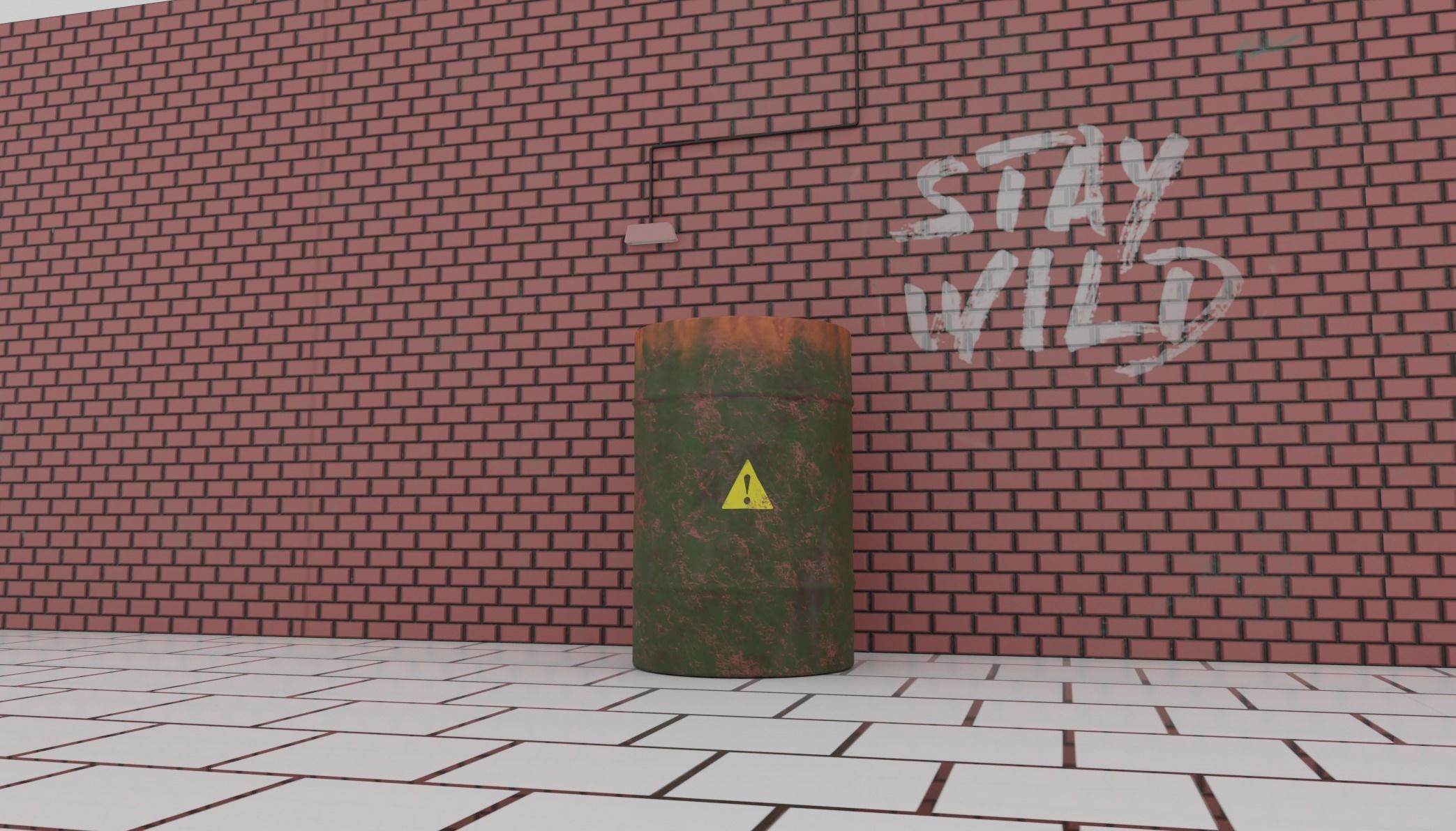 rusted drum with nice grafitti Low-poly 3D model_1
