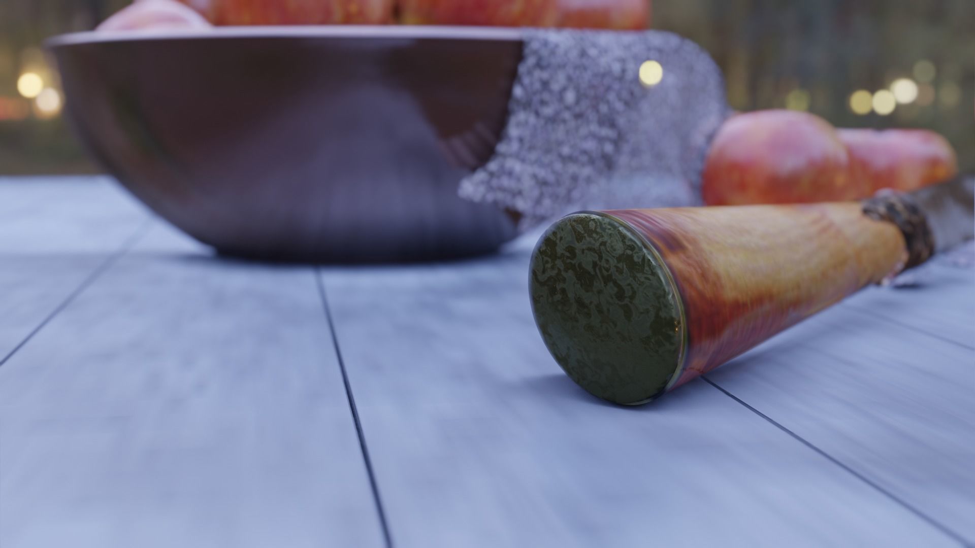 apple in a bronze bowl Free low-poly 3D model_4