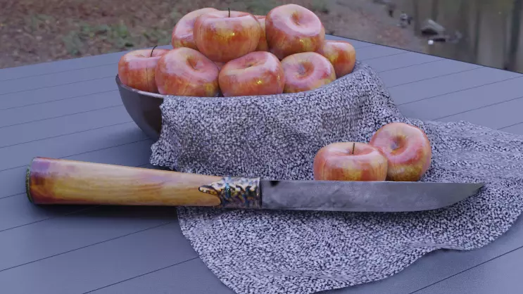 apple in a bronze bowl Free low-poly 3D model_0