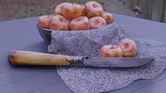 apple in a bronze bowl