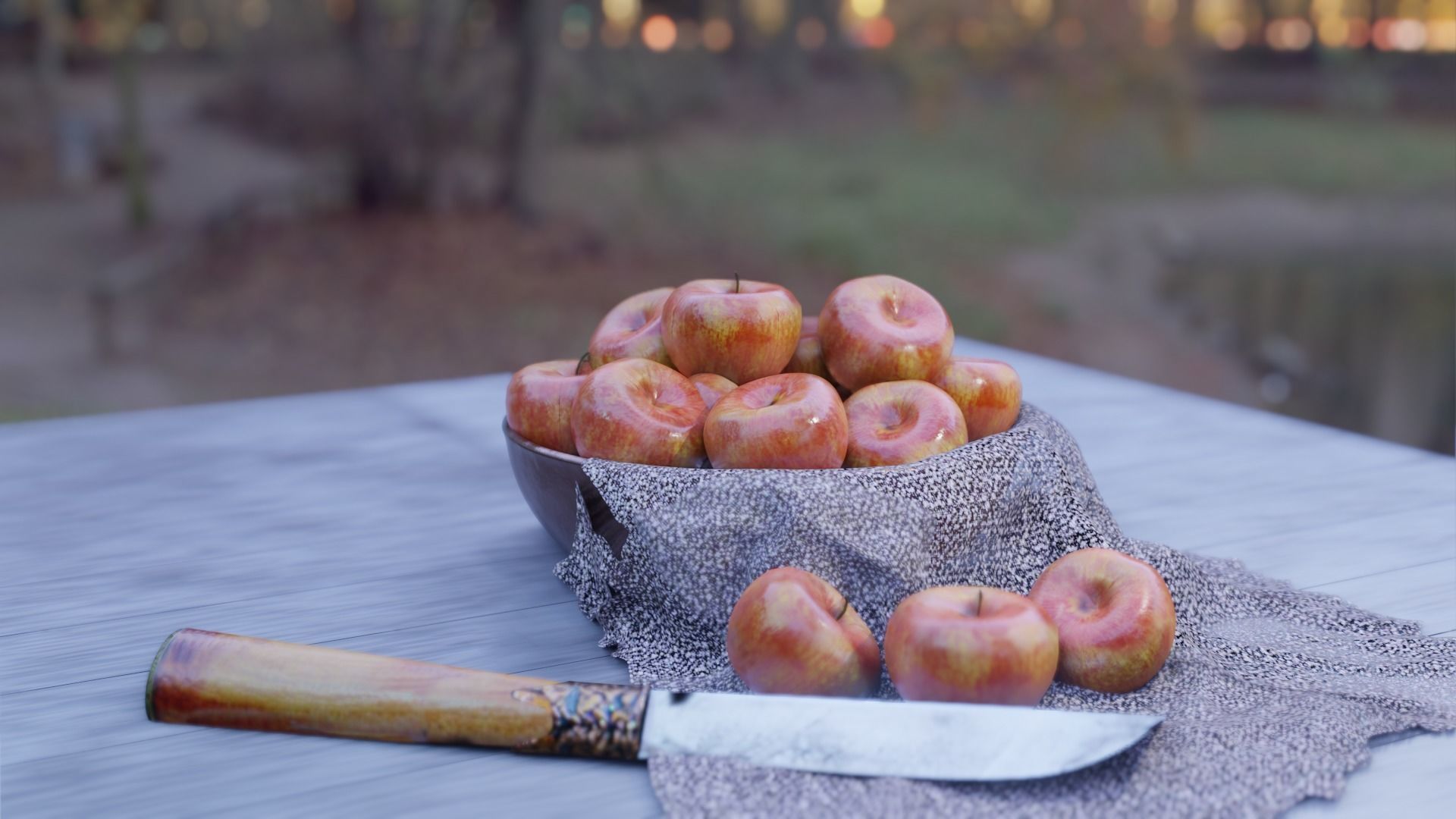 apple in a bronze bowl Free low-poly 3D model_2