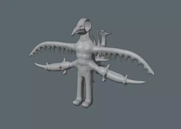monster with crow skull head 3D model_0