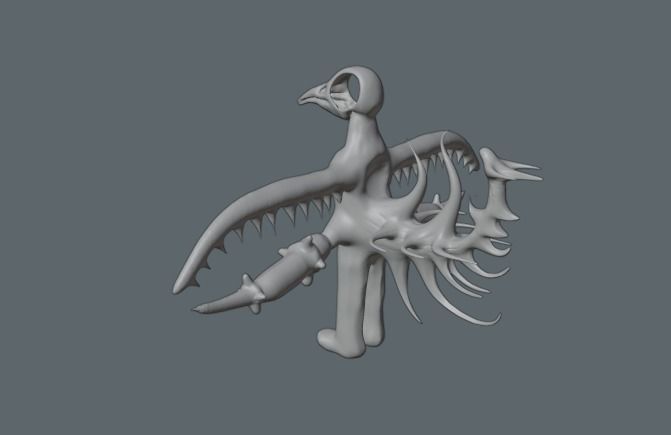 monster with crow skull head 3D model_1