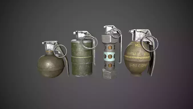PACK OF GRENADES M84 M62 M67 M18 GRENADE PACK Low-poly 3D model
