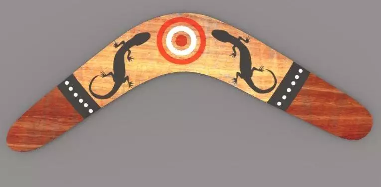Boumerang aboriginal lizard shaped wooden wand 3D model